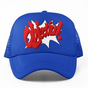 🆕Objection! Ace Attorney Fan Blue Foam Trucker Hat Mesh Snapback Cap